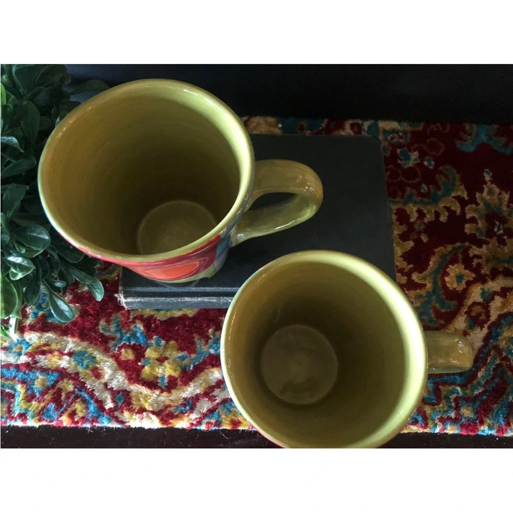 2 Pier 1 Hand-Painted Urban Dot Coffee Mug Colorful Earthenware 16 oz. Excellent